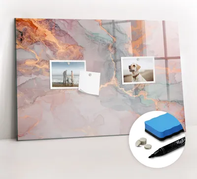 Produktbild von Magnetpinnwand Memoboard - Zubehörsatz - Schwarzer Marker + Schwamm + Magnete - 60 x 40 cm - Dekorativer Marmor
