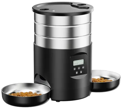 Produktbild von Futterautomat Katze 2 Näpfe Katzenfutter Automat: Edelstahl Futterspender Katze Programmierbarem Timer - 5L Hund Futterautomaten