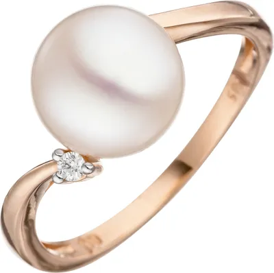 Produktbild von Ring Damenring mit Süßwasser Perle weiß & Diamant Brillant 585 Gold Rotgold Innenumfang 52mm  Ø16.6mm