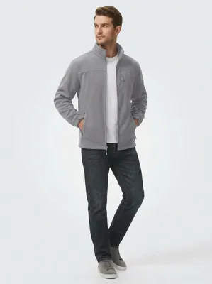 Produktbild von Herren Fleecejacke Winddicht Warm Weich Bequem Grau L