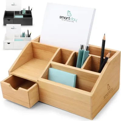 Zdjęcie produktu dla Organizer na biurko bambus 24.5x15x11 cm, z szufladą, do biura