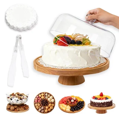 Immagine prodotto di Piatto per torte in legno 4-in-1 con coperchio - 29 cm