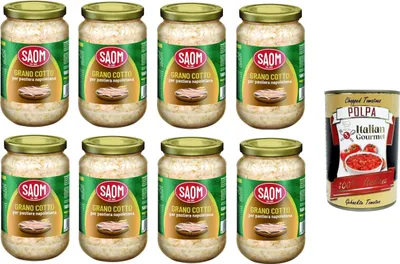 Produktbild von Saom Grano Cotto per Pastiera Napoletana gekochter Weizen für neapolitanische Pastiera 8x560 gr+ Italian Gourmet polpa 400g