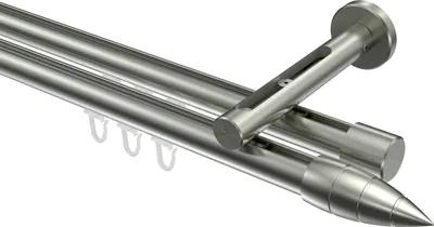 Produktbild von Interdeco Innenlaufstange / Gardinenstange mit Innenlauf Edelstahl-Optik, Typ Siteno Samanto (Rillenpatrone), 20 mm Ø 2-läufig, 100 cm