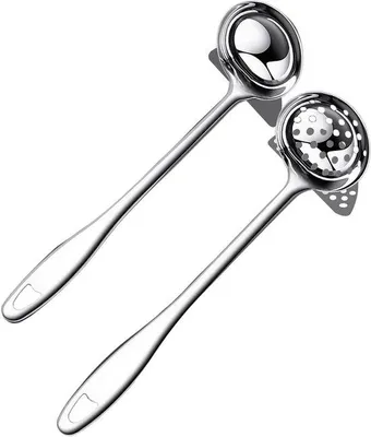 Produktbild von Unyqoos® 2-teilige Küchenlöffel aus Edelstahl 304 (31 cm) – Suppenlöffel & Schaumlöffel, gebürstet, spülmaschinenfest für Suppen & Saucen