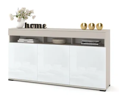 Produktbild von Große Kommode Fernsehschrank LUNA 3D Kaschmir/Weiß Hochglanz 160cm