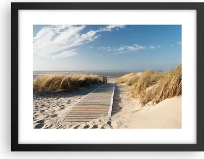 Produktbild von Gerahmtes Poster - Schwarzer Rahmen - Strand Meer Fußgängerbrücke Ufer - 40x30 cm - Wand Bild - Wanddeko - Wandbilder - Wandposter - Bilderrahmen - Bilder - Kunstdruck - Wandbild - P2BAA40x30-2657