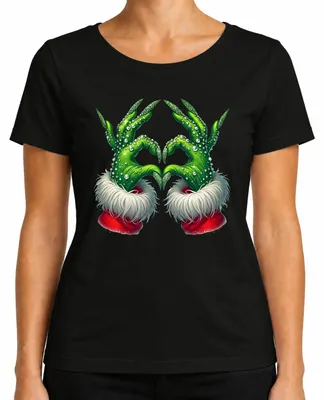 Produktbild von Grinch Hände Herz Glitzer Weihnachten Xmas Ugly Christmas Sweater Damen T-Shirt, Schwarz, XXL