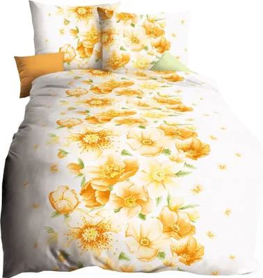 Produktbild von Kaeppel Edel Seersucker 2 tlg. Bettwäsche Tiffany Mandarine Orange Grün Weiß Blüten, Größe:155x220cm Bettwäsche