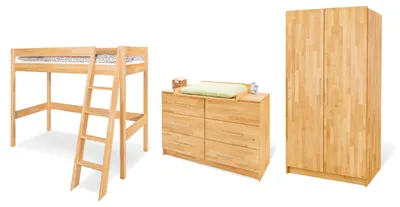 Produktbild von Jugendzimmer-Set 'Natura' extrabreit mit Hochbett, 3-tlg.