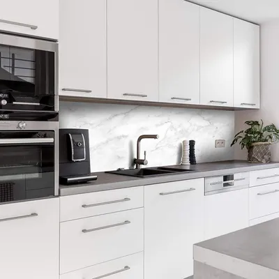 Produktbild von Dedeco Küchenrückwand Motiv: Marmor V1, 5mm Hartschaum Kunststoffplatte PVC als Spritzschutz Küchenwand Wandschutz wasserfest, inkl. UV-Lack glänzend, alle Untergründe, 240 x 60 cm