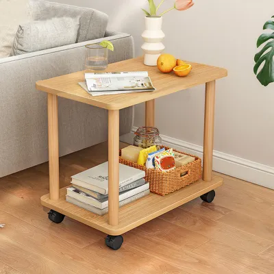 Produktbild von 360 Grad schwenkbare Massivholzbeine Einfache Montage Beistelltisch 2 Etagen offenes Regal Sofa Kleiner Teetisch