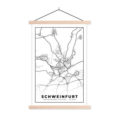 Produktbild von MuchoWow® Textilposter Karte - Schweinfurt - Stadtplan 120x180 cm mit holzfarbenen Rahmen - Textil-Plakat