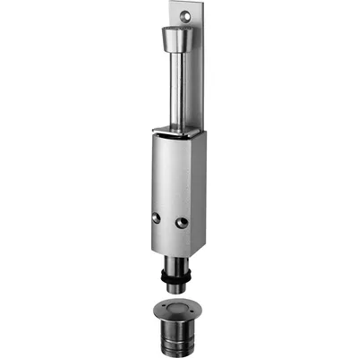 Produktbild von Türfeststeller 1242 mit Bodenbüchse Hub 60 mm, Alu silber lackiert / Edelstahl