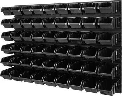 Obrázok produktu pre Sada stohovacích boxov 4x nástenný policový úložný systém 54 boxov 1152 mm x 780 mm