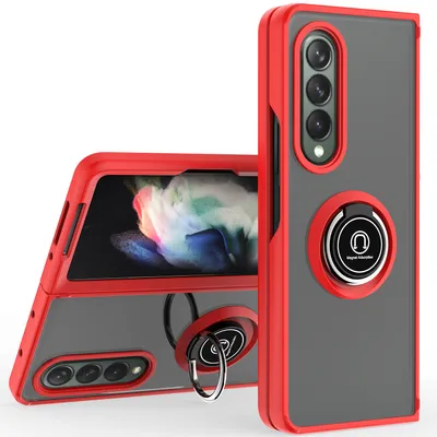 Obrázek produktu pro Pouzdro pro Samsung Galaxy Z Fold 4 5G matné průsvitné TPU pouzdro s prstencovým držákem a stojánkem Červený