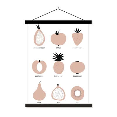 Produktbild von MuchoWow® Textilposter Obst - Pastell - Design 90x120 cm mit schwarzem Rahmen - Dekoration