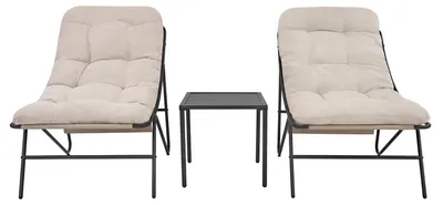 Productafbeelding van Tuin-eetset grijs, 3-delig: 2 stoelen met crème kussens, tafel