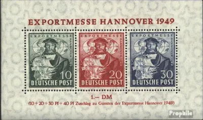 Produktbild von Briefmarken Bizone (Alliierte Besetzung) 1949 Mi Block1a (kompl.Ausg.) mit Falz Hannovermesse