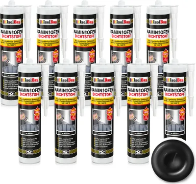Produktbild von Isolbau Kamin & Ofen Dichtstoff - 10 x 300 ml, Feuerbeständige Dichtmasse bis 1500 °C - Für Reparatur & Füllung von Rissen in Kaminen & Öfen - Schwarz
