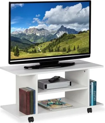 Produktbild von Weißer TV-Schrank auf Rollen, 88 cm lang, 46 cm breit, 11 cm hoch