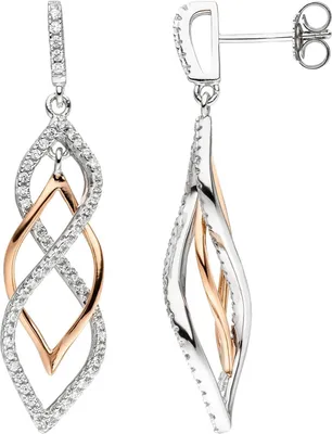 Produktbild von JOBO Ohrhänger 925 Sterling Silber bicolor vergoldet mit Zirkonia Ohrringe Ohrstecker