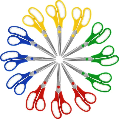 Produktbild von Belle Vous (12er Pack) Assortiertes Scheren Set - 21 cm Gesamtlänge - Scharfe Schere mit Edelstahlklingen & Farbigem, Weichem Komfortgriff - Schere