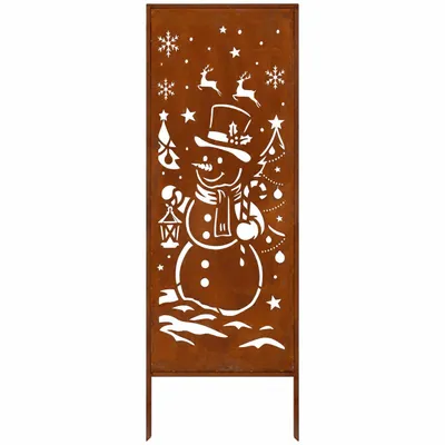 Obrázok produktu pre Vianočný snehuliak – záhradný panel, 160x50 cm, kovový plot, efekt korózie (Corten), oceľ s laserovým výrezom