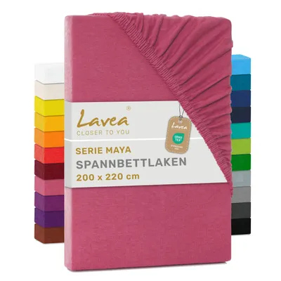 Produktbild von Lavea® Spannbettlaken 200x220cm, Maya, 100% Baumwolle, Boxspringbetten, Wasserbetten, atmungsaktives Bettlaken Matratzen bis 35cm - Koralle