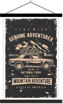 Produktbild von MuchoWow® Textilposter Mancave - Auto - Fahrrad - Retro 60x90 cm mit schwarzem Rahmen - Poster Wohnzimmer