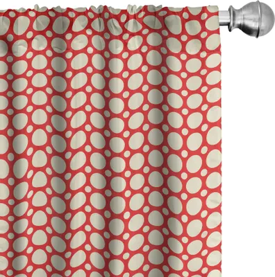 Image de ABAKUHAUS Rideaux rétro, voilages, motifs à pois grands et petits, carreaux géométriques symétriques, style vintage, 2 pièces 75 x 245 cm, rouge et crème