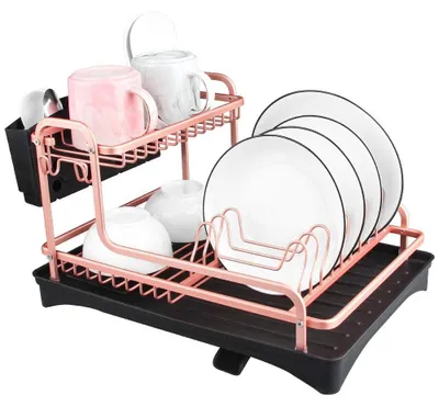 Image de Égouttoir à vaisselle en aluminium avec porte-couverts et 2 niveaux