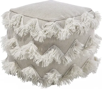 Produktbild von BELIANI Pouf Beige Baumwolle mit Fransen Metallic Optik Quadrat Boho-Stil