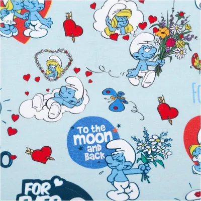 Produktbild von Jerseystoff Meterware Schlümpfe Love hellblau Baumwolljersey 152cm