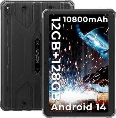 Produktbild von HOTWAV R8 Outdoor Tablet Android 14, 10.1 Zoll HD+ Display 10800 mAh, Octa-Core 12GB RAM + 128GB ROM 1TB Expandable PC, 13MP Kamera IP68/IP69K