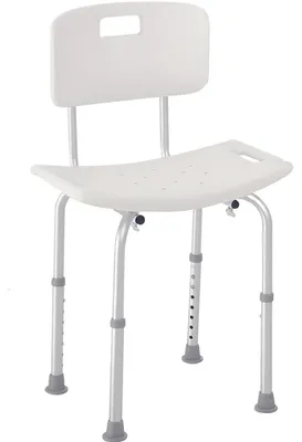 Obrázok produktu pre Sprchová stolička – výškovo nastaviteľná – ergonomická – protišmyková – nosnosť do 136 kg – hliníkový rám a sedadlo z HDPE – biela