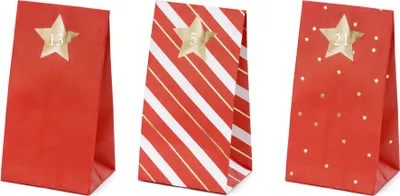 Produktbild von Adventskalender Tüten zum Befüllen 8x6,5x18cm Papier Set Rot