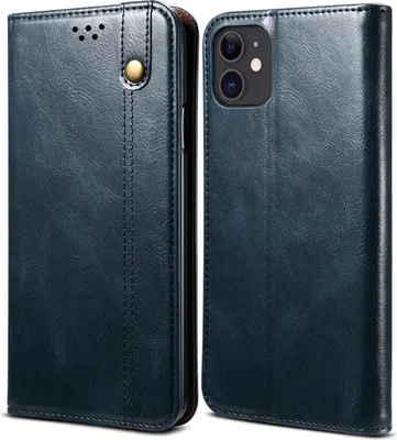 Produktbild von iPhone 12 Hülle, LaimTop Leder Flip Brieftasche Schutzhülle für iPhone 12 Blau