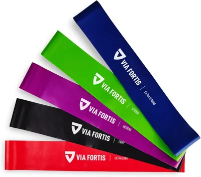 Produktbild von VIA FORTIS Fitnessbänder Set - 5er Set Trainingsbänder inkl. Deutscher Anleitung und Tragebeutel - 5X Fitnessband, Gymnastikband, Gummiband, Widerstandsband, Resistance Bands