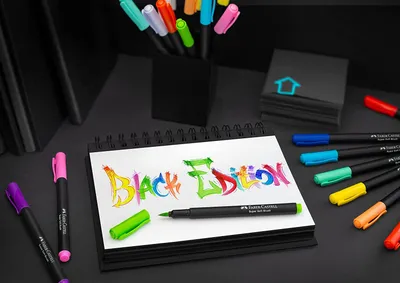 Produktbild von Faber-Castell 116452 - Filzstifte Set Black Edition 20er Etui, mit Pinselspitze, für Kinder und Erwachsene