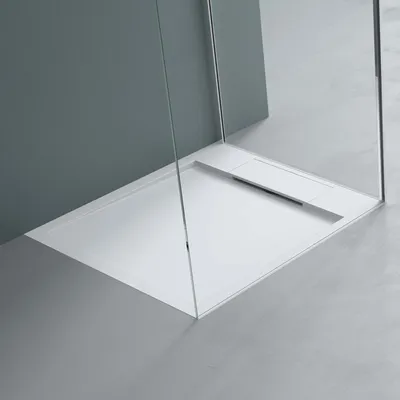 Produktbild von doporro Duschtasse Duschwanne 75x80x4 flach Mineralguss in Weiß DIN-Anschlüsse für bodenebene Montage geeignet Geoma04