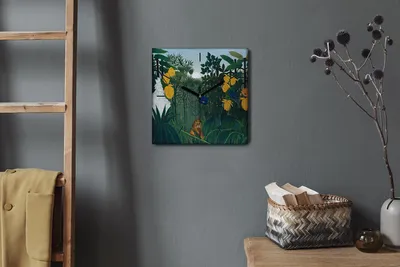 Produktbild von Coloray Hodiny Unikátní 30x30 cm Tiché hodiny Pro obývací pokoj a kuchyň Nástěnné hodiny Plátno Černé ručičky hodin - Přírodní květiny lev