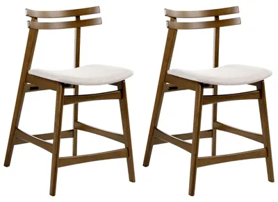 Produktbild von BELIANI Barstuhl 2er Set Braun u. Hellbeige Holz mit Polstersitz Rückenlehne Fußstütze ohne Armlehnen Retro-Design Tresenstuhl Küchenstuhl