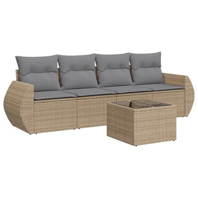 Produktbild von vidaXL 5-tlg. Garten-Sofagarnitur mit Kissen Beige Poly Rattan