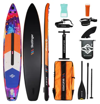Productafbeelding van SKATINGER CMYK Geel, opblaasbaar SUP-board, model Touring, 380 cm, geschikt tot 150 kg, complete set