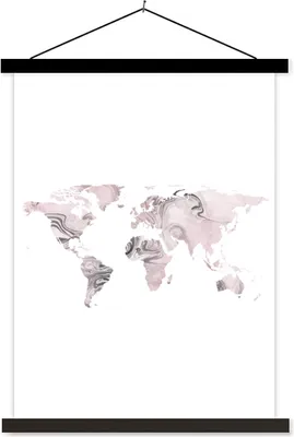 Produktbild von MuchoWow® Textilposter Weltkarte - Farbe - weiß 60x80 cm mit schwarzem Rahmen - Plakathalter