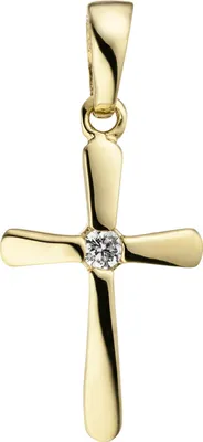 Produktbild von Anhänger Goldanhänger, Kreuz mit weißem Zirkonia in der Mitte, 375 Gold Gelbgold