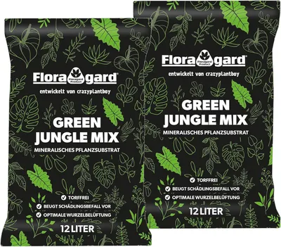 Produktbild von Floragard Green Jungle Mix 2 x 12 L, mineralisches Pflanzensubstrat, mineralische Blumenerde, Topferde, Kübelpflanzenerde, ohne Torf