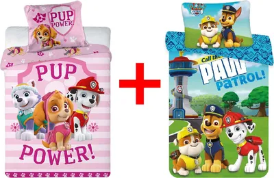 Produktbild von Paw Patrol Kinderbettwäsche Hunde Rubble, Chase, Marshall, Bettdecke 100 x 135 cm + Kopfkissen 40 x 60 cm 100% Baumwolle, 2er Geschenk-Set