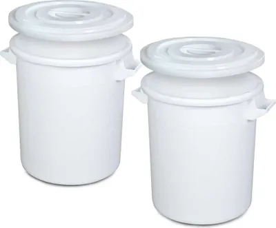 Produktbild von BRB 2x Kunststofftonne 75 Liter mit Deckel, lebensmittelecht, Polyethylen-Kunststoff (PE-HD), weiß